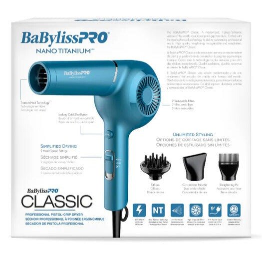 BaBylissPRO Nano Titanium Classic Pistol Hair Dryer *Box may be damaged - Usa Pro Hair