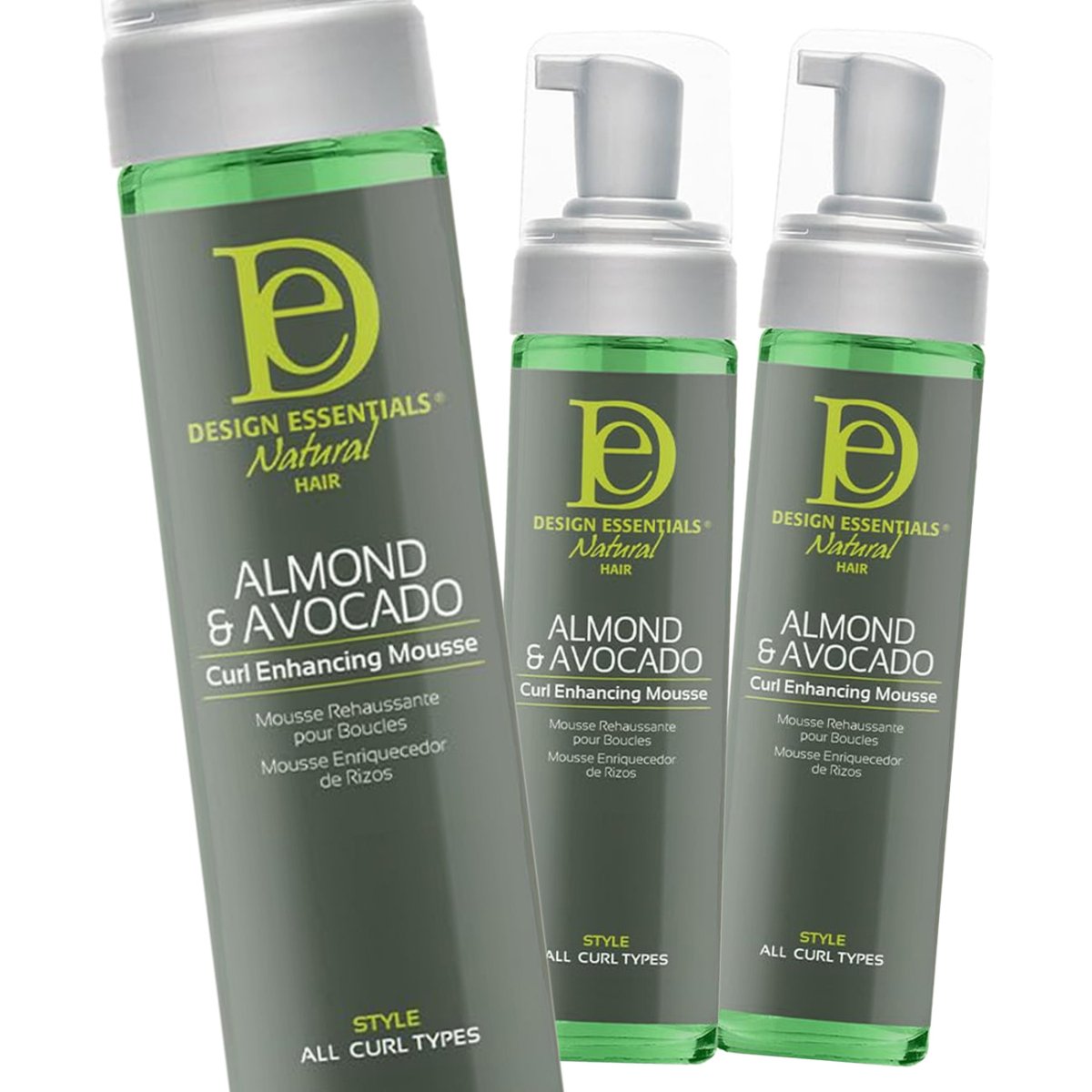 Design Essentials Natural Almond & Avocado Curl Enhancing Frizz - Free Pump Hair Styling Mousse, 7.5 fl oz - Pack of 3 - Usa Pro Hair