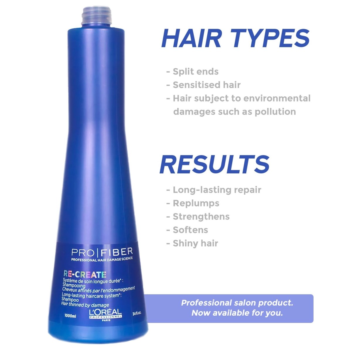 L'Oreal Pro Fiber Recreate Shampoo 1000ml (34 fl oz) - Usa Pro Hair