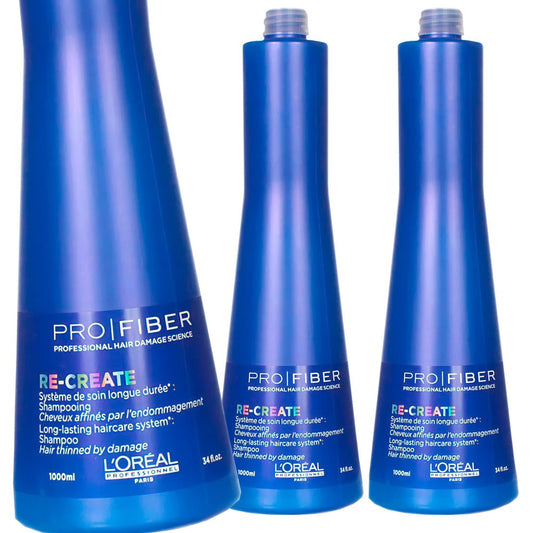 L'Oreal Pro Fiber Recreate Shampoo 1000ml (34 fl oz) - Pack of 3 - Usa Pro Hair