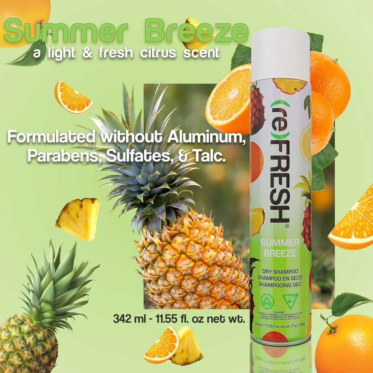 (RE)FRESH Dry Shampoo Fast Absorbing Powder Eliminates Oil and Sweat Summer Breeze 7 oz - Usa Pro Hair