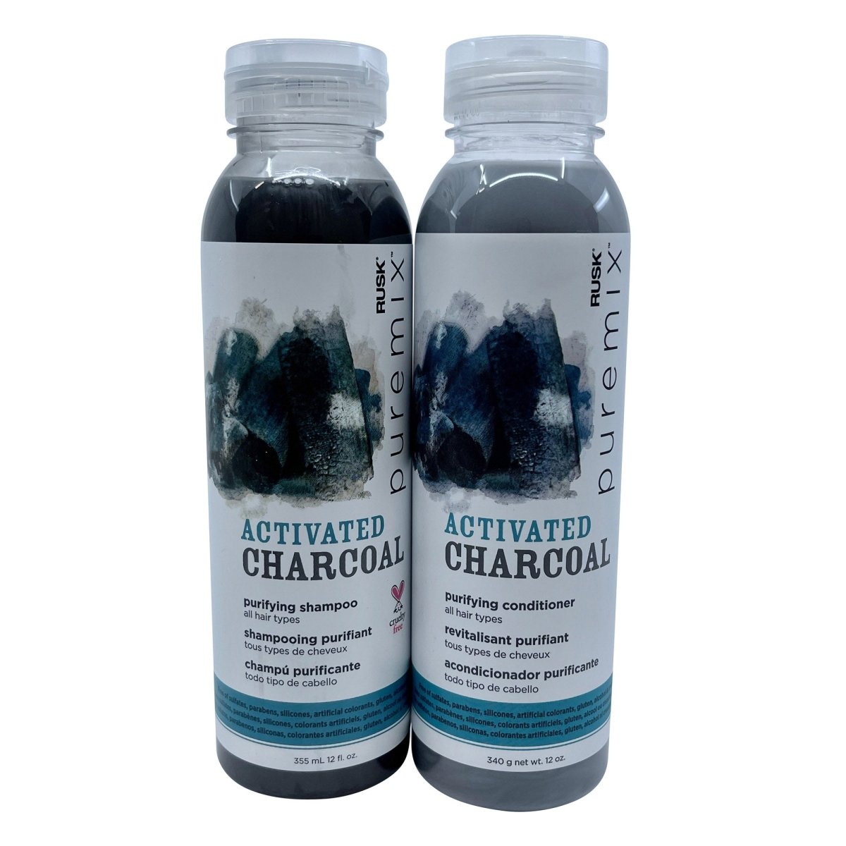 Rusk Pure Mix Activated Charcoal Purifying Shampoo & Conditioner Set 12 OZ Each - Usa Pro Hair