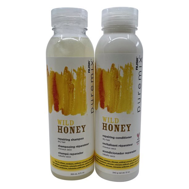 Rusk Pure Mix Wild Honey Repairing Shampoo & Conditioner Set Dry Hair 12 OZ Each - Usa Pro Hair