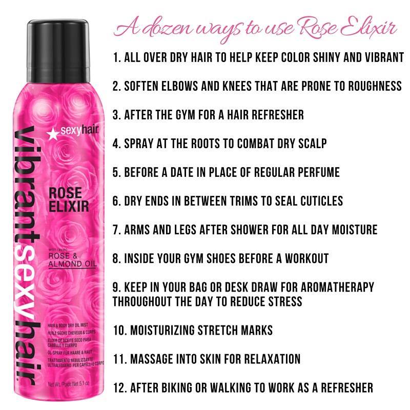 Vibrant Sexy Hair Rose Elixir Hair & Body Dry Oil Mist 5.1 - Buy 3 Get 1 Free - Usa Pro Hair