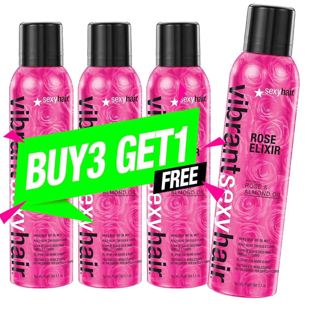 Vibrant Sexy Hair Rose Elixir Hair & Body Dry Oil Mist 5.1 - Buy 3 Get 1 Free - Usa Pro Hair